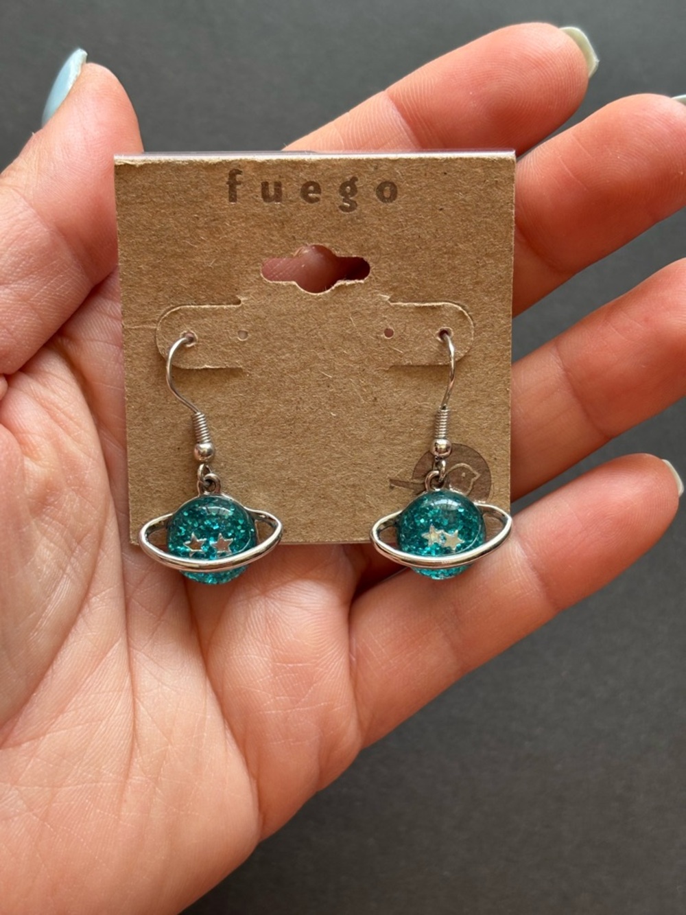 Teal Glitter Celestial Planet Earrings | Silver - Picture 4 of 5